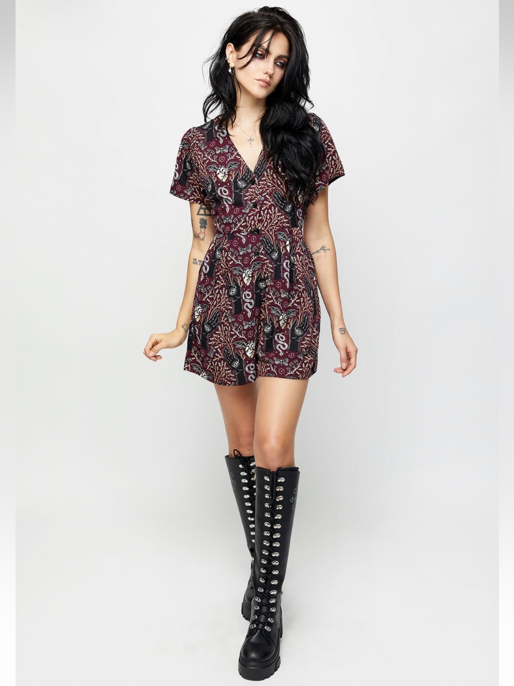 Disturbia Hemlock Button Up V-Neck Playsuit US 6 / UK 10